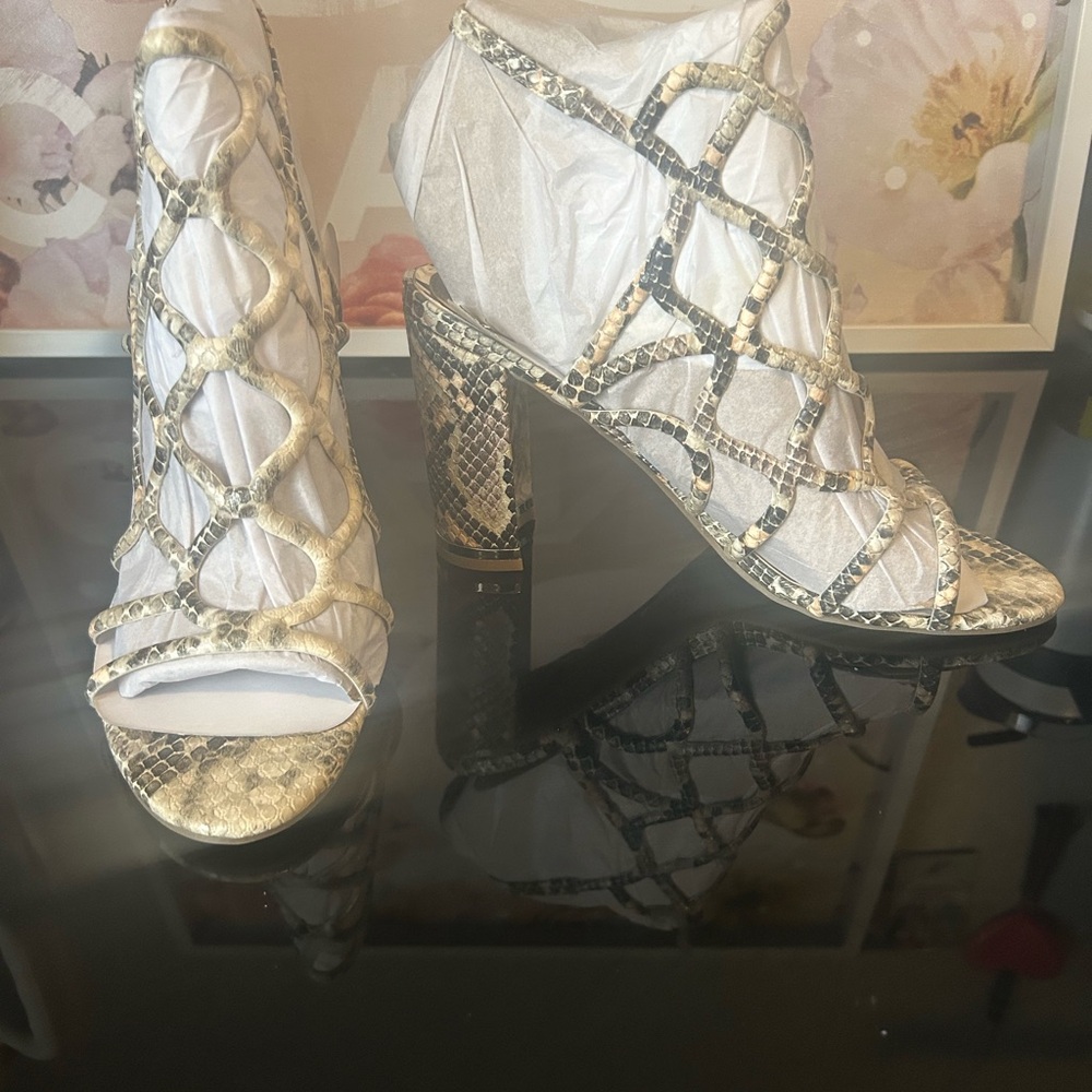 Guess Snakeskin Gold and Black Heels